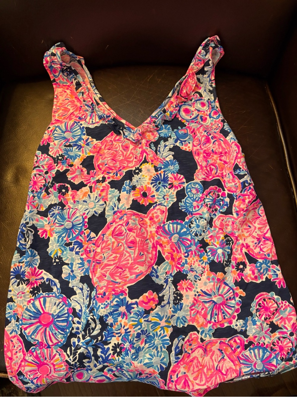 Lilly Pulitzer Gigi ruffle tank top high tide navy M